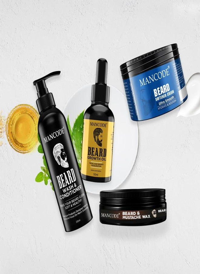 MAN CODE MANCODE Beard Grooming Kit - Beard Growth Oil 50 ml | Beard Wash and Conditioner 200 ml | Beard Softener Cream 100gm | Beard & Mustache Wax for Men 50 gm - Beard Care Kit for Men (Pack of 4) - Image 2